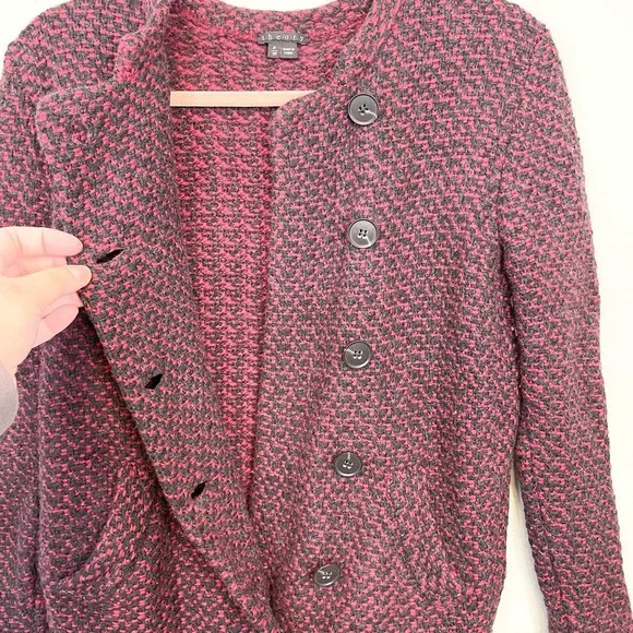 Theory Women's Red Black Wool Knit Ambril Loryelle Cardigan Sweater Size P/TP - Picture 5 of 9